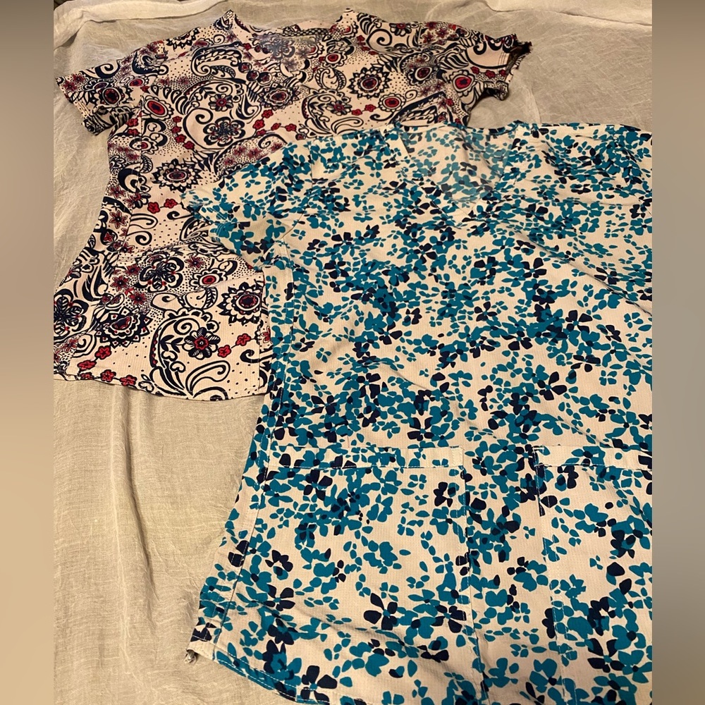 Two snug fitting scrub tops